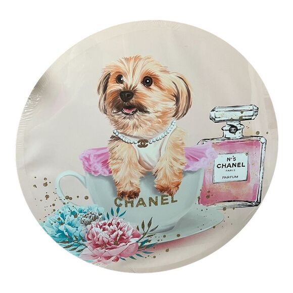 Bebe Circle Wall Art Dog Floral Perfume Girly Baby Shower Puppy Gender Reveal‎ - Picture 4 of 5